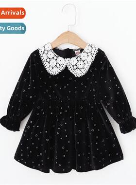 Girls Spring  Autumn 2021 new n lg-sleeved lace lace polka d
