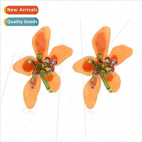 ZA fresh creative color beaded acrylic flower earrings in ex