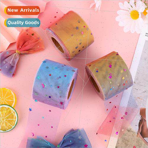 Rainbow stars moon sequins mesh fabric gradient color mesh y