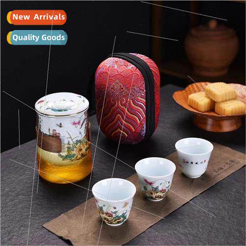Creative national tide glass travel tea set portable outdoor
