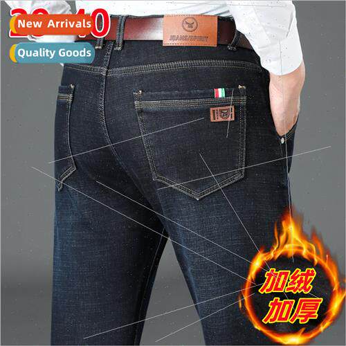 Padded thickened jeans men winter warm casual business strai