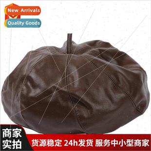 cap black layer new head octagonal leather Women brown