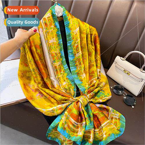 2023 new simulation silk scarf oil painting long new silk sa