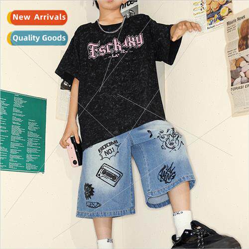 Set dance children tide clothing hip-hop retro T-shirt loose
