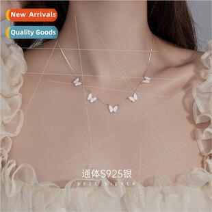 S925 lver mple Butterfly Pendant Tassel Necklace Women Cold