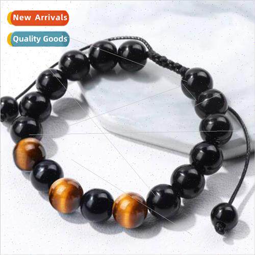 New Arrivals Men 8mm Black Obsidian Turtle Bracelet wh Zirco