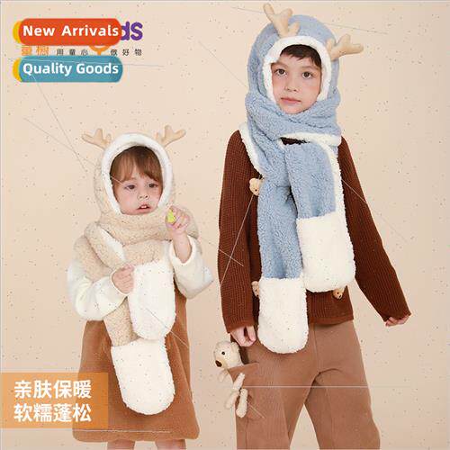 Winter rabb fur childrens hat scarf gloves all-in-one boys a