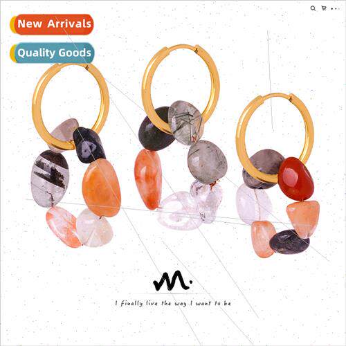 Europe new retro ethnic natural stone handmade beaded earrin