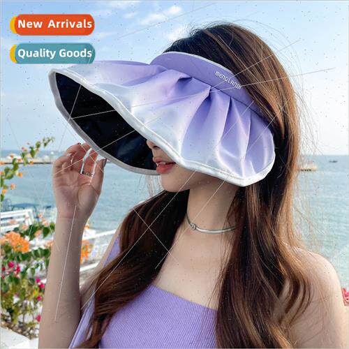 Japan UV large brim vinyl shell hollow top hat female summer