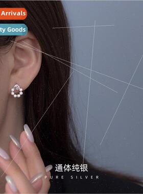 S925 silver sweet earrings French retro simple small rose fl