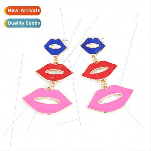 Exaggerated gradient color triple alloy oil drop red lips ea