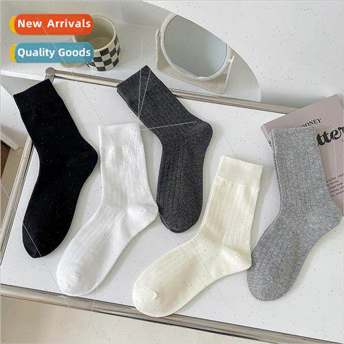 Socks womens mid-calf socks hundred vertical stripes solid c