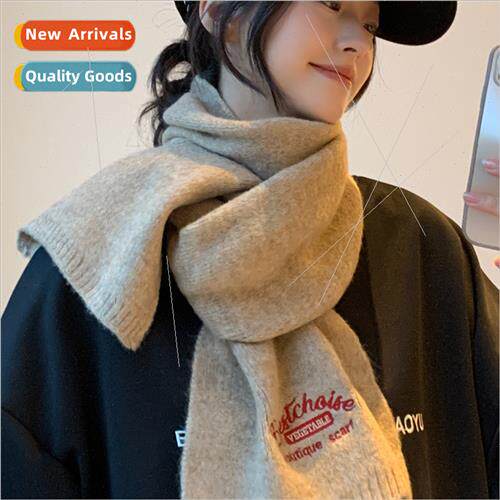 Embroidery letters brown containing wool knted scarf winter