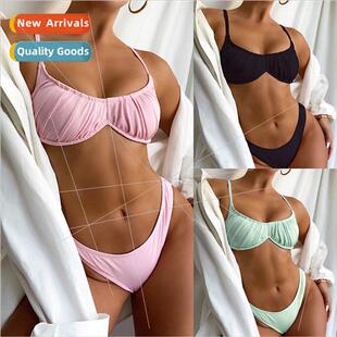 piece steel gathered pleated swi Europe one bikini New brace