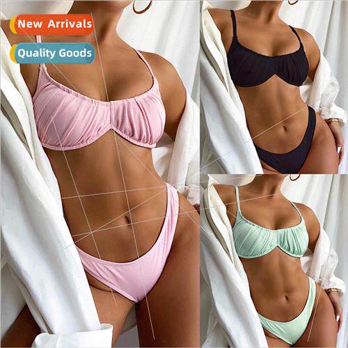 New pleated one-piece steel brace bikini Europe gathered swi