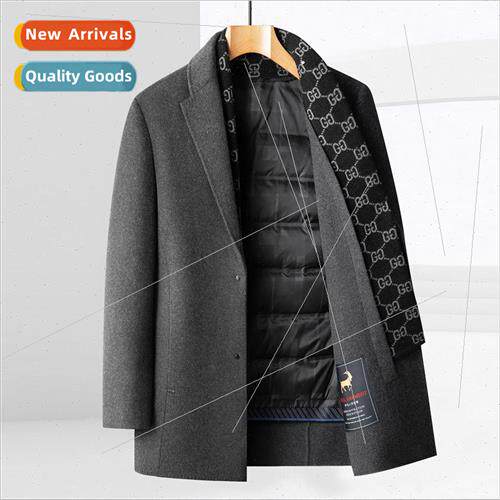 Tweed coat men winter warm goose down down jacket removable