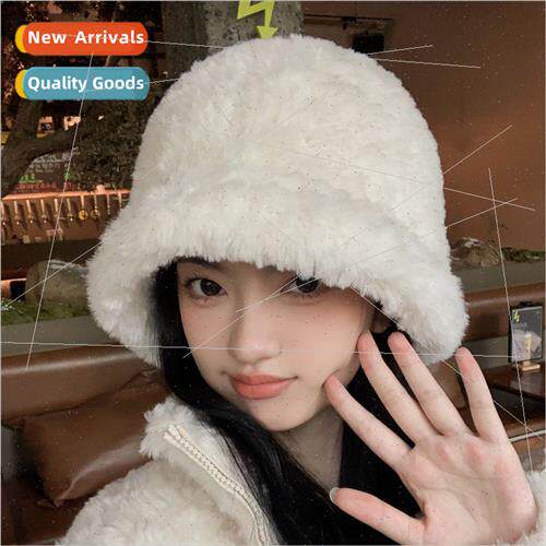 new plush hat female ins show face small pot hat warm Japan