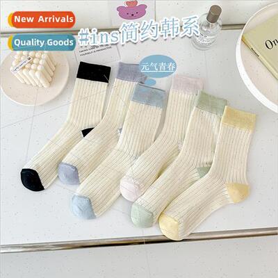 Spring Autumn socks female collision color ladies mid-calf s