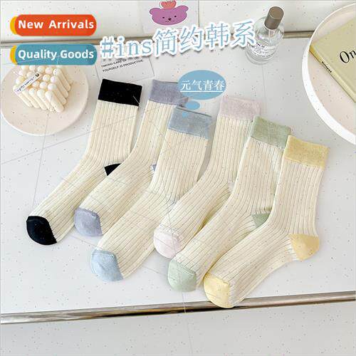 Spring Autumn socks female collision color ladies mid-calf s