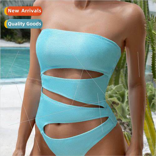 2024 New Europe One-piece Solid Color Pted Stripe Bikini Swi