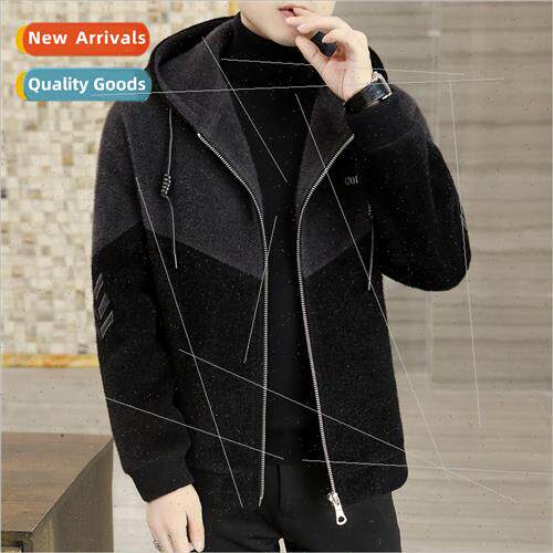 Tweed jacket men hooded winter casual thickened warm splicin