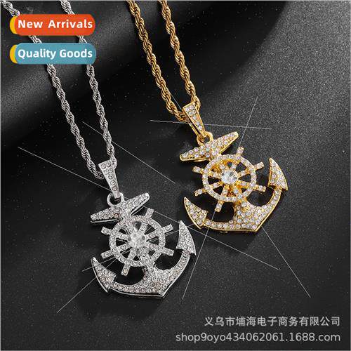 Hip Hop Micro Zirconia Anchor Pendant Hipster Men Necklace