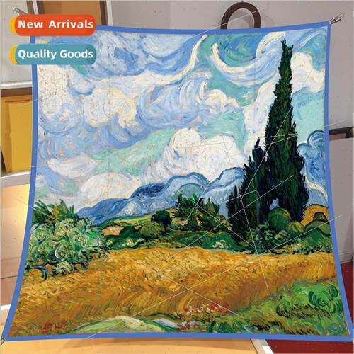 Vintage oil painting twill silk square scarf women Van Gogh