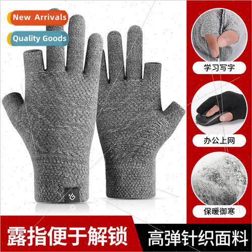 Autumn and winter mens leaky two-finger knted gloves warm to