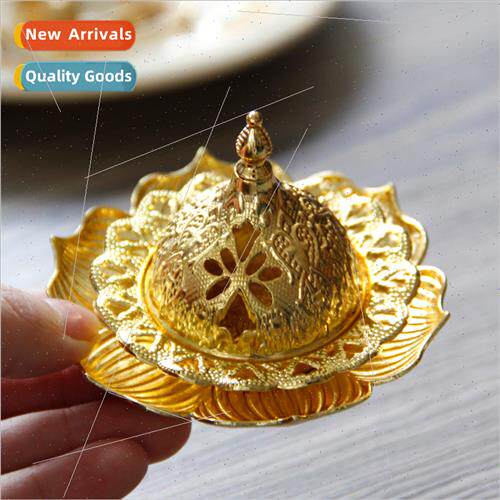 Small xury  Gold Metal Small Incense Burner wh Tray Handheld