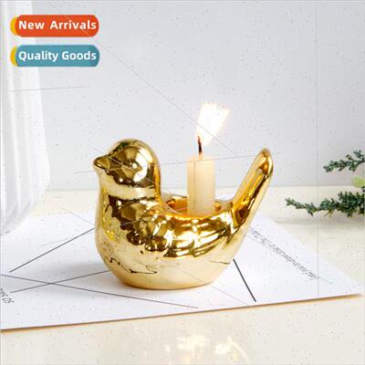 ght xury Gold Ceramic Bird Candle Holder Home Ornament Candl