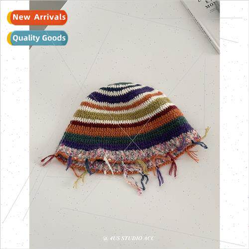 Korea  niche autumn winter retro handmade crocheted tassel c