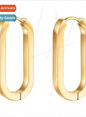 gold U-shaped earrings ins Korea geometric tanium steel fash