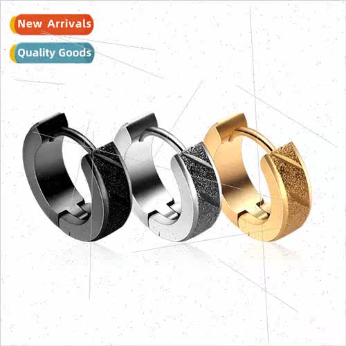 Tanium steel stainless steel 4*9 gold frosted men black earr