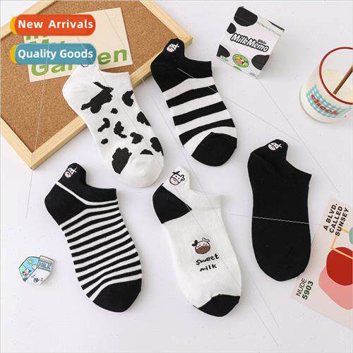 Socks Women Summer Boat Socks Milk Show Embroidery Cotton Sh