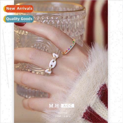 Pig nose oil drip ring women zirconia wind French open index