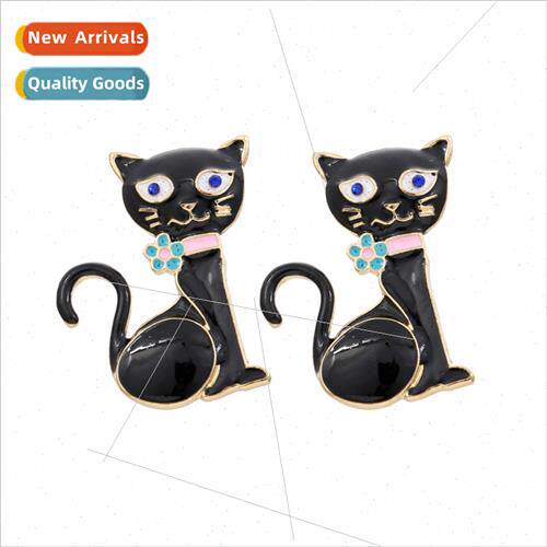 New cute black cat baking paint earrings fashion temperament