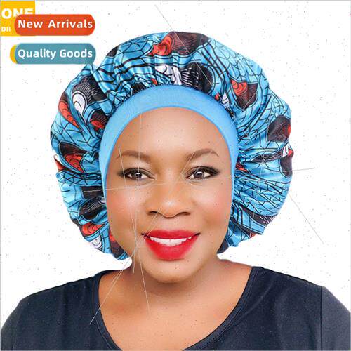 African Printed Satin Round Hat Wide Brim Stch Sleeping Hat