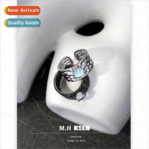 Moonstone ruffled ring female sweet cool open index finger r