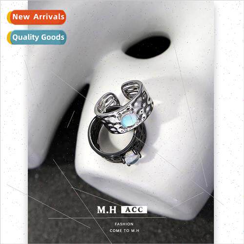 Moonstone ruffled ring female sweet cool open index finger r