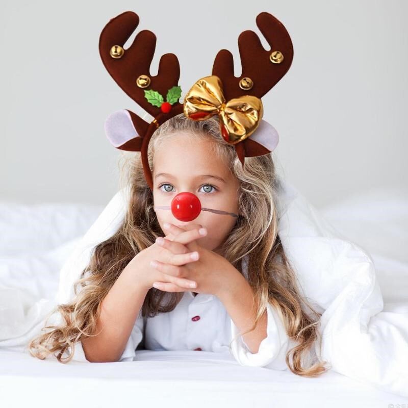 christmas reindeer headband with red nose cosplay antlers ch