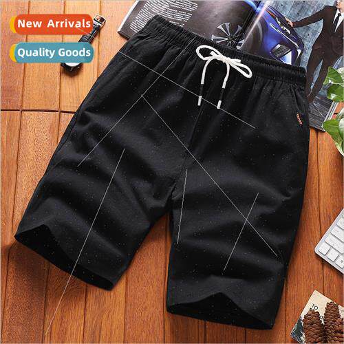 Men Chinese straight cotton linen shorts loose casual beach