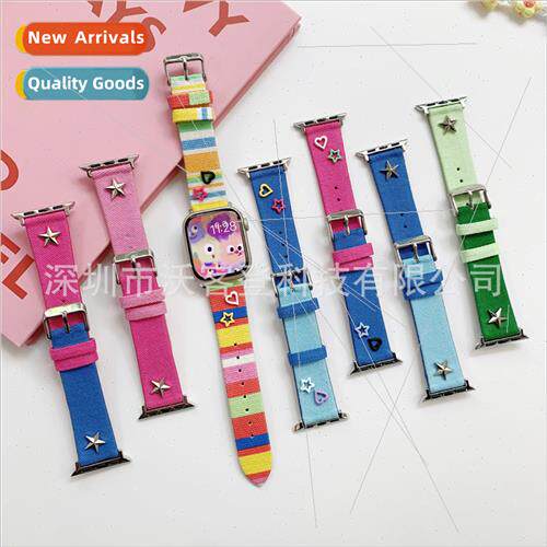 适用apple watch dopamine color blocking canvas strap apple w