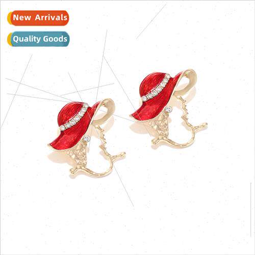 ZA personaly retro alloy drilling oil drop hat girl earrings