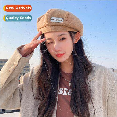 Korea  new fall winter hat female senior sense letters metal