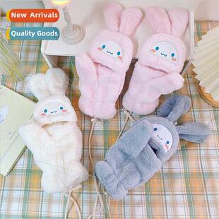 Gloves female winter cute girl students whe bunny plush padd