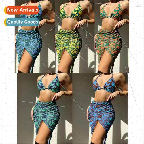 2023 New Leaf Print Europe Sexy Three Piece Separate Bikini
