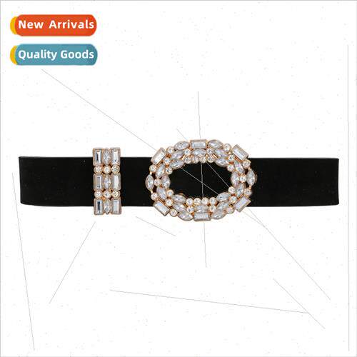 New simple creative rhinestone alloy belt versatile flocking