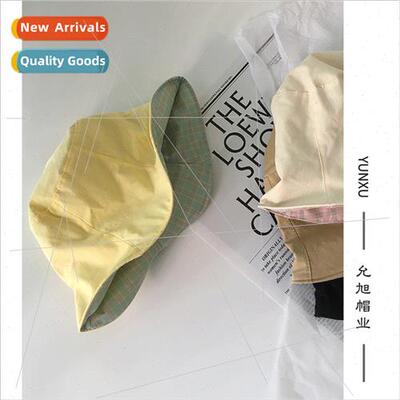Korea candy color cotton bucket hat breathable color plaid f