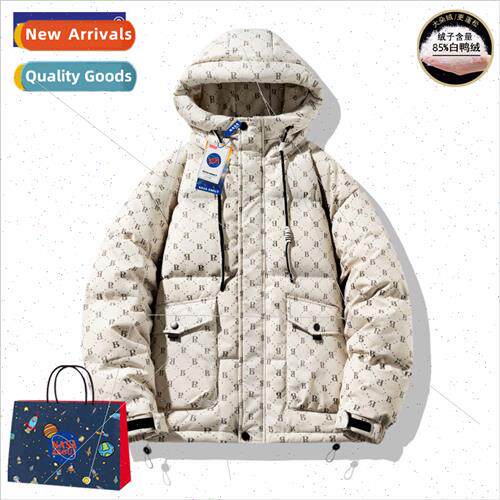 winter whe duck down hooded down jacket men 2023 new loose l
