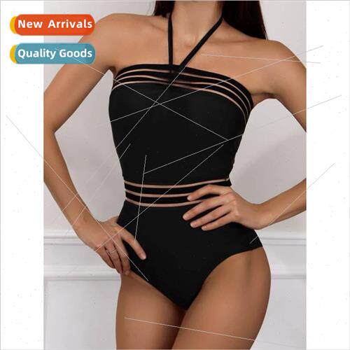 New Bikini Europe One-piece Swimsu Black Hanging Neck Swimsu